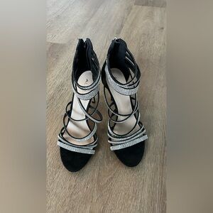 ALDO Strappy Black Heels with Rhinestones – Size 8.5, Excellent Condition